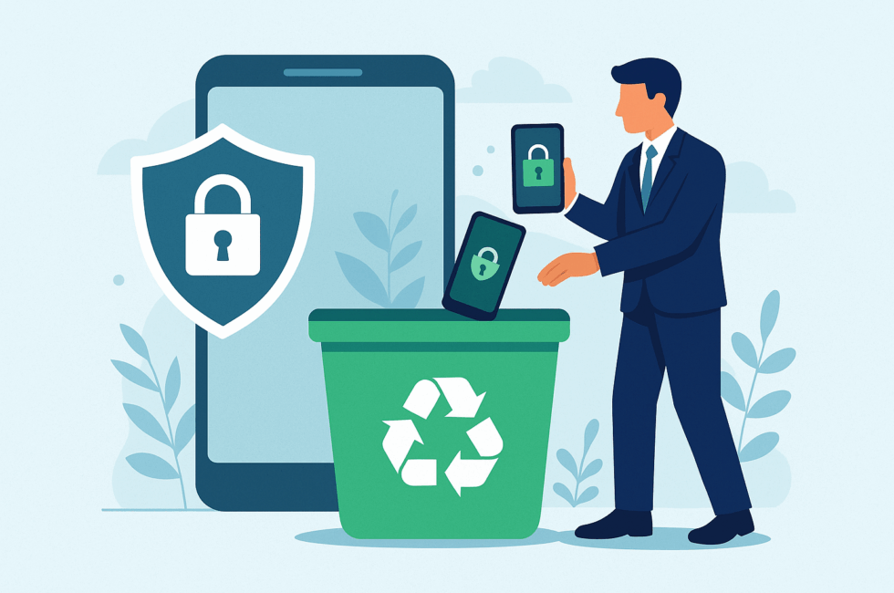 Business man recycling electronic devices